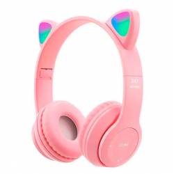 CASCOS AURICULARES OREJAS INALÁMBRICOS ROSA+CAJA