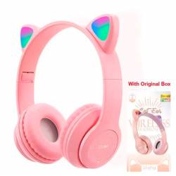 CASCOS AURICULARES OREJAS INALÁMBRICOS ROSA+CAJA