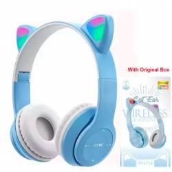 CASCOS AURICULARES OREJAS INALÁMBRICOS AZUL+CAJA