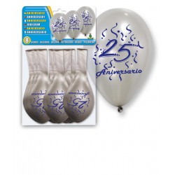 Set 8 Globos Plata "25 Aniversario"