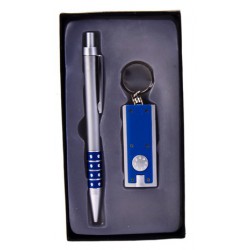 SET BOLIGRAFO + LLAVERO LINTERNA LED ESTUCHE AZUL