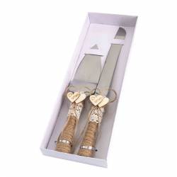 SET DE CUCHILLO Y PALA KRAFT BODA TARTA PASTEL