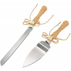 SET DE CUCHILLO Y PALA KRAFT BODA TARTA PASTEL